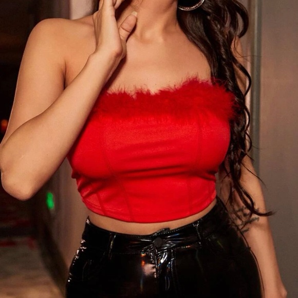 Fuzzy red tube top - Picture 1 of 2